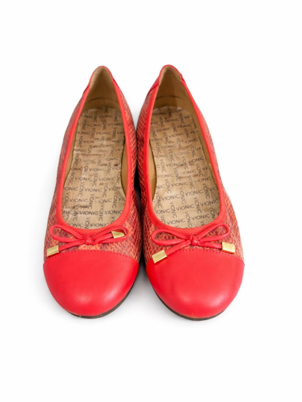 Vionic Minna Ballet Flats Women’s Size 9.5 Red Leather Mesh Bow Comfort Shoes